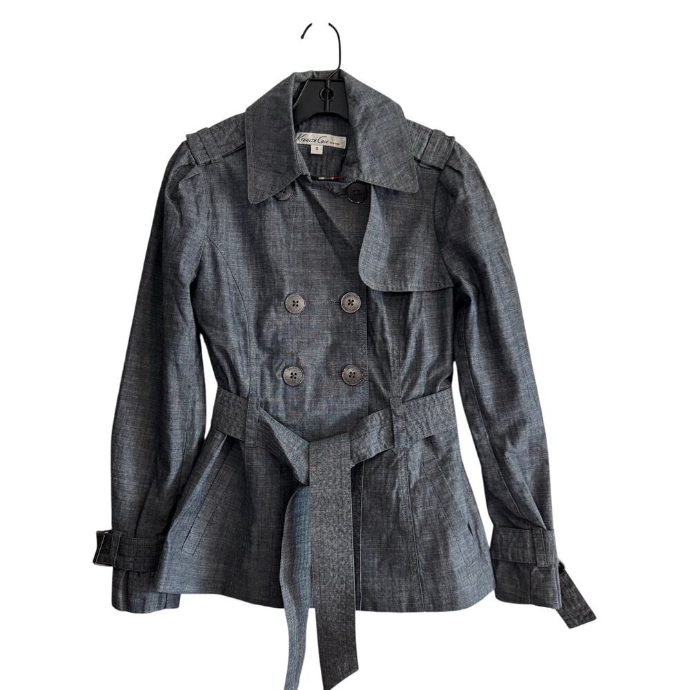 KENNETH COLE NEW YORK Double Breasted Chambray Trench Coat Size S - Picture 1 of 9